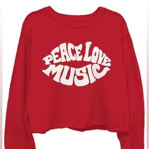Junk Food “Peace Love Music” Cropped Sweatshirt Medium oversized